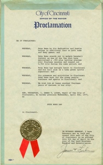 City of Cincinnati Proclamation Document Proclaiming "Pete Rose Day"